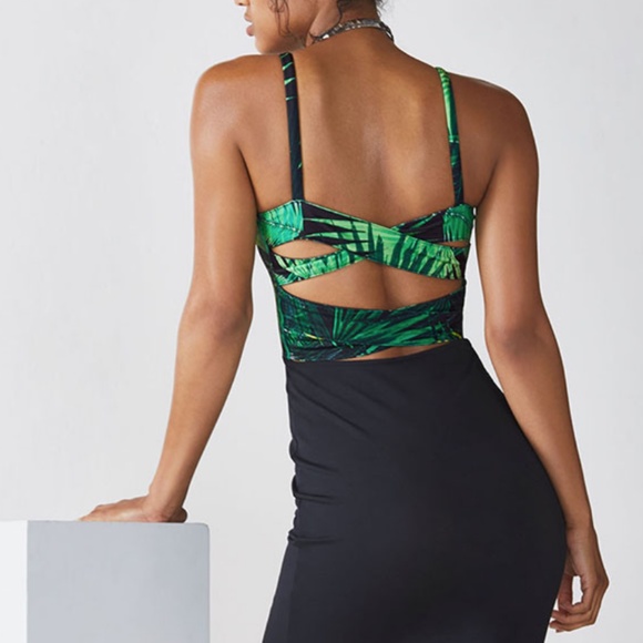 Strappy Body Con Fabletics Dress Tropical Print and Black - Picture 12 of 13
